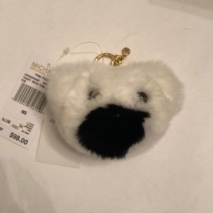 NWT Michael Kors POMPOMS Teddy Bear key chain purse fob optic white